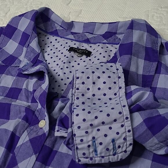 Talbots purple checked buttonfront shirt with contrasting trim - Picture 6 of 9